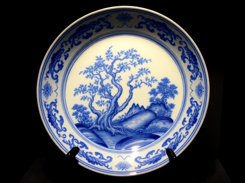 Đĩa gốm men lam tứ cảnh